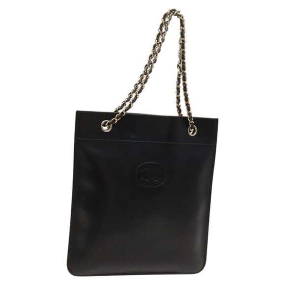 CHANEL Matelasse COCO Mark Chain Tote Bag Leather Black CC Auth PP442 - Picture 1 of 16